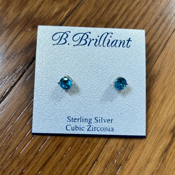 B. Brilliant Sterling Silver Cubic Zirconia Studs - Picture 2 of 3